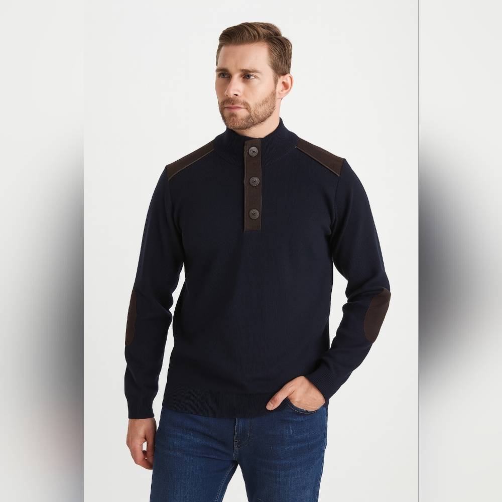 LUCHIANO VISCONTI Wool Quarter Button Sweater